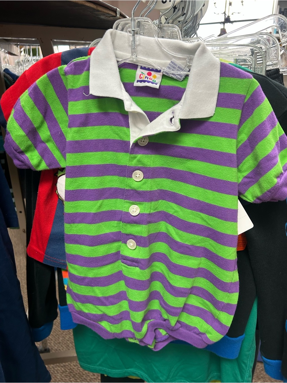 Circo Purple & Green Striped Polo Romper